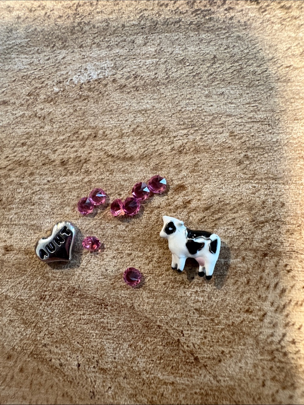 Origami Owl Black and White Cow Charm with Pink Rhinestone Accents